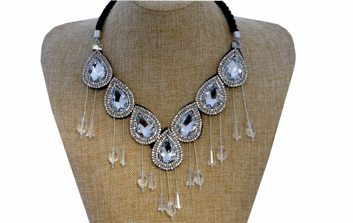 FASHION STATEMENT JEWELLERY ELEGANT NECKLACE DIAMANTE CRYSTAL BIB