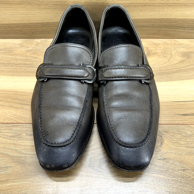 Salvatore Ferragamo Mens 6.5 EE Gray Leather Loafers Gancini