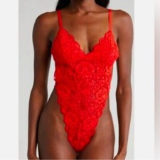 NWT Free People X HAH Chase Hahround Lace Teddy Bodysuit Small Blood Orange Red