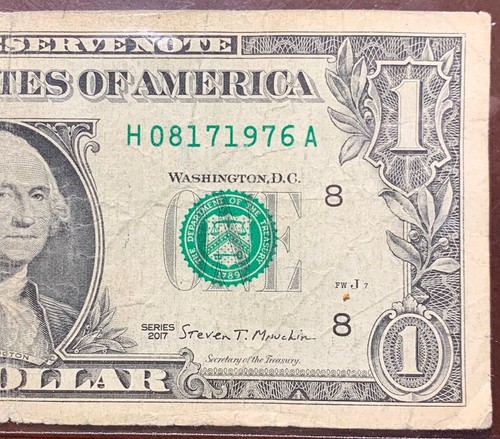 $1 Dollar Bill Birthday Note August 17, 1976, H08171976A, Fancy Serial Number!