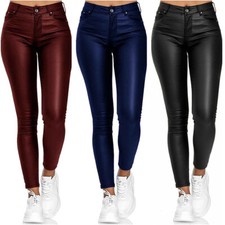 Womens Ladies Wet Look Leather High Waist Leggings Stretch Skinny Pants Trousers