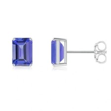 925 Sterling Silver Tanzanite CZ Emerald Cut Stud Earrings 4.00ct Women Gift