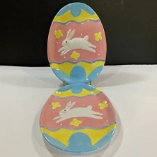 Egg Plate Bunny Ceramic Serving Dish Set Lot of 2 Vintage Multi Color #24