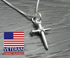 Sterling Silver Religious 3D Cross of Nails Charm Box Chain Necklace 22 inches