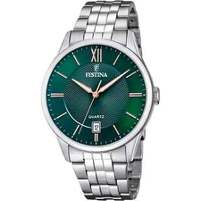 Festina F204257 Men's Silver Stainless Steel Green Dial Analog Watch 43 mm
