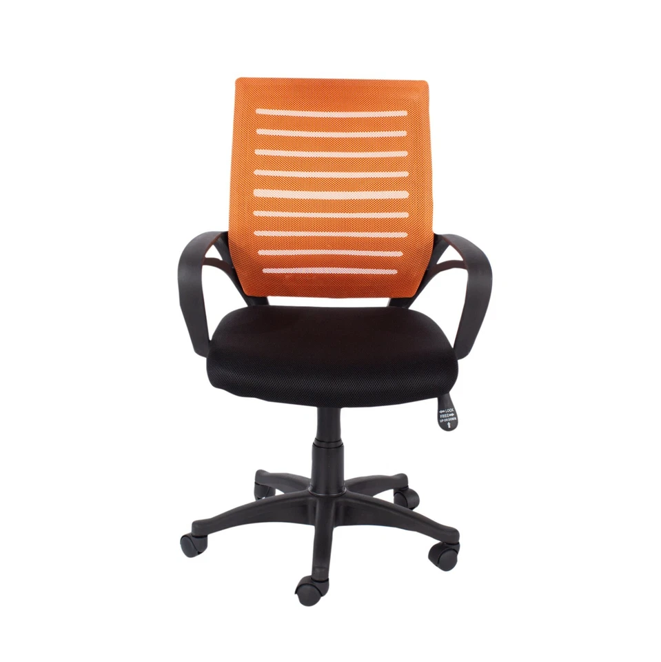 Office Computer Desk Chair Orange Mesh Back Adjustable Swivel Seat Wheels Lift - Image 2 of 3