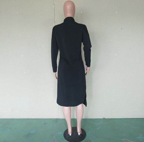 D-Women-Pockets-Spliced-Irregular-Shirt-Button-UP-Long-Sleeve-Loose-Midi-Dress