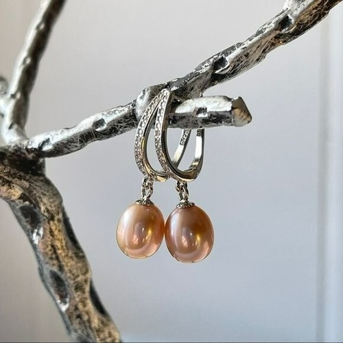 925 Sterling Silver Real Natural Freshwater Lavender Drop Pearl Dangle Earring - Picture 6 of 7