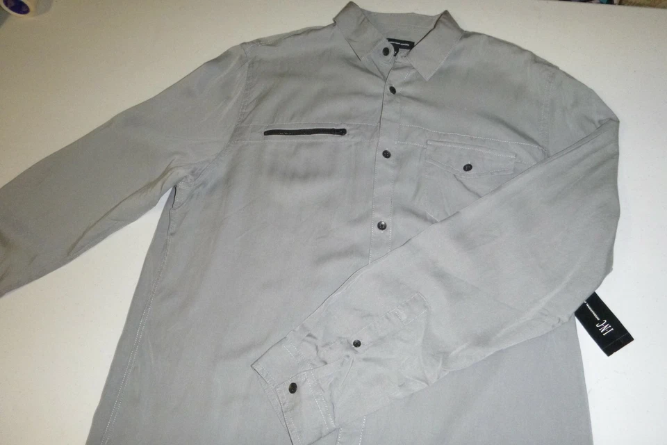 INC International Concepts Hombres Calce Regular Satén Informal Vestido Camisa - Pequeña - Gris Foto 2 de 4