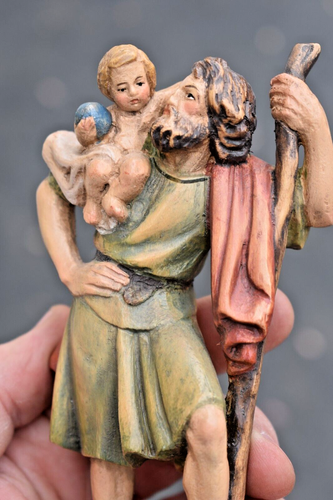 Wood Carved Statue of Saint Christopher, Made in Italy (CU747) + chalice co. - Picture 9 of 10