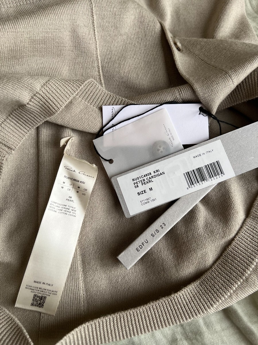 Rick Owens Wool Peter Cardigan - Size Medium - Pearl - NEW