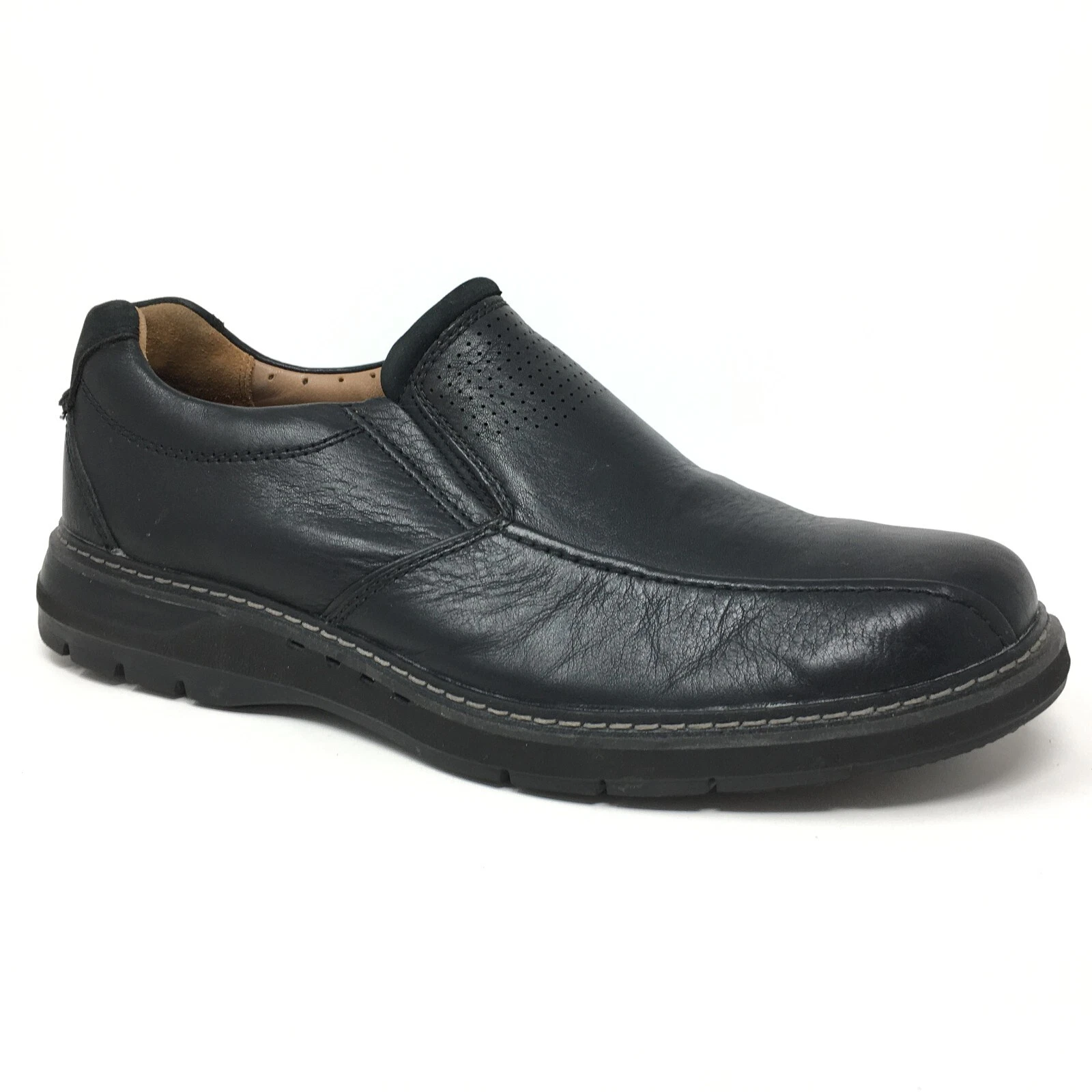 Scarpe mocassini Clarks Un Ramble Step uomo taglia 10 5 W larghe pelle nera casual