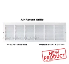 Air Return Grille Vent Cover White 8" x 30" Duct Size Steel Wall Ceiling AC Heat