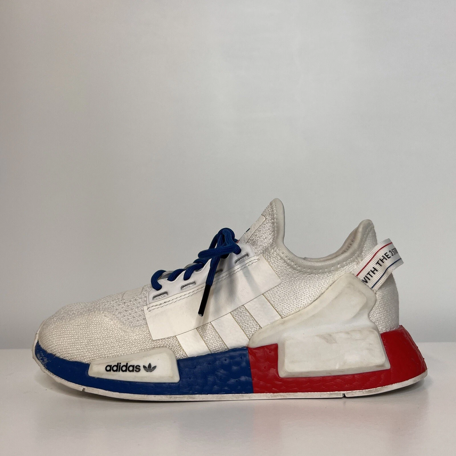 Adidas NMD R1.V2 FX4150 scarpe sneakers basse blu rosse bianche giovani bambini taglia US 4 5