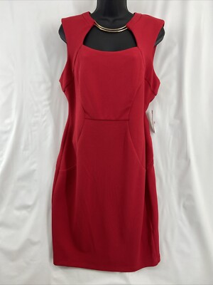 Bisou Bisou Michele Bohot Womens 14 Red Sheath Sleeveless Chain Cocktail Dress