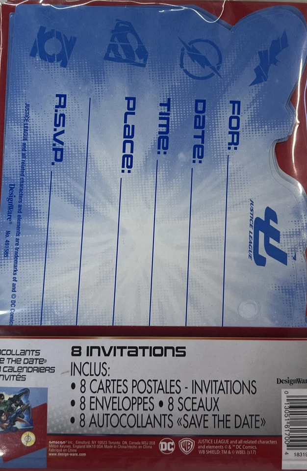 DC Comics Liga de la Justicia Invitaciones de Cumpleaños Conjunto de 8 ~ NUEVO Foto 2 de 2