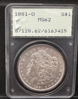 1881-O Morgan Silver Dollar $1, PCGS MS62 Rattler OGH