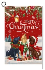 New BLKWHT Christmas Dogs Garden Flag 12x18 Vertical Double Sided Winter Holiday