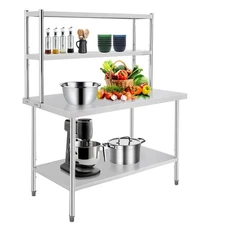 48"x30" Stainless Steel Work Table with Overshelves, 2-Tier Adjustable Commer...