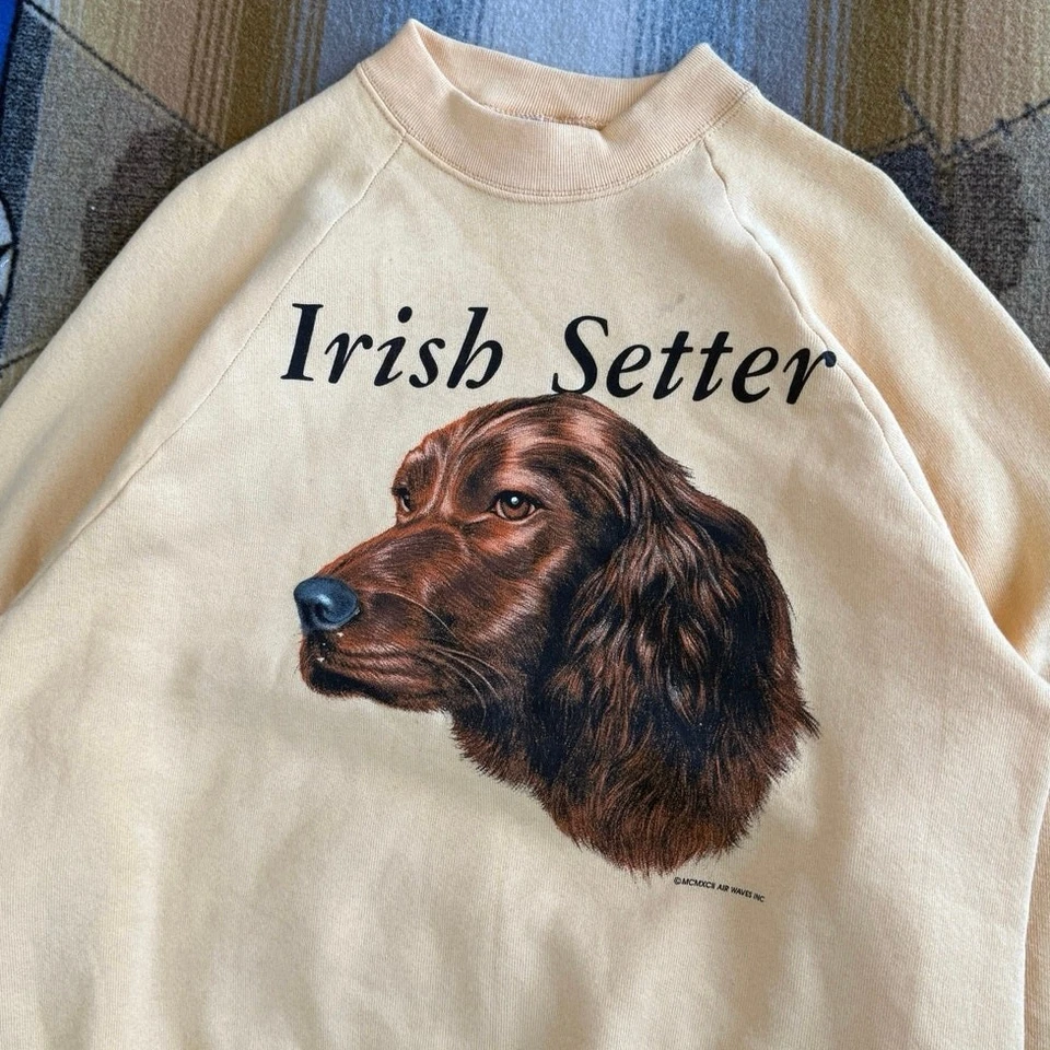 Sudadera de Colección Años 90 Para Mujer Setter Irlandesa Perro Cuello Redondo Talla Mediana Hecha en EE. UU. Foto 4 de 4