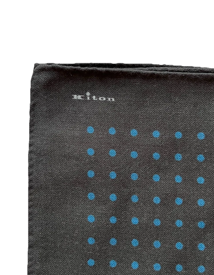Cuadrado de bolsillo Kiton nuevo sin etiquetas - negro con azul 15x15 100 % lana Foto 2 de 4