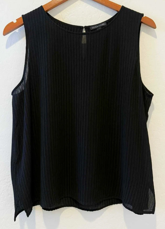 Cápsula Eileen Fisher Top Acordeón Seda Jacquard Minimalista Atemporal Elevada M Foto 4 de 4