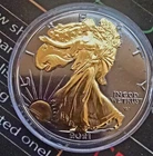 1oz 2021 Silver Eagle Walking Liberty-Golden Enigma Coin, Ruthenium+24K Gold+COA