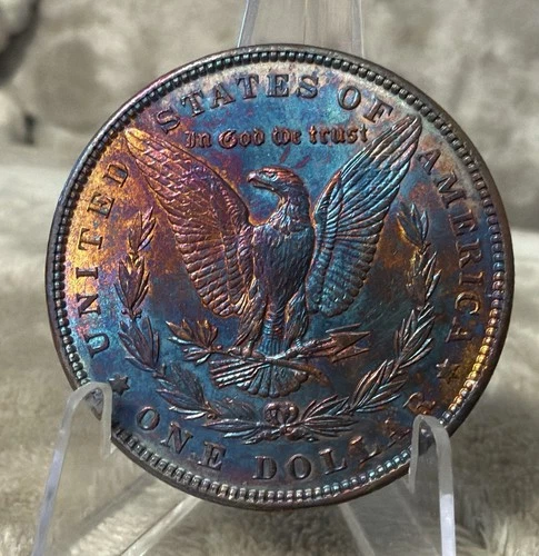 1890 MORGAN DOLLAR GEM BU MONSTER RAINBOW TONER #2759