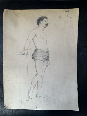 Antique Victorian Nude Male Figure Pencil Drawing Guest Life Study