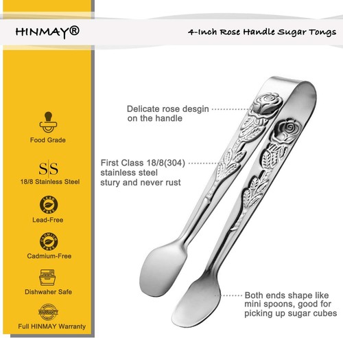 6PCS Mini Serving Tongs 4-Inch Small Rose Sugar Cube 4-Inch, Silver - Picture 2 of 7