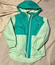   Eddie Bauer  Fleeced Rain/Wind Jacket, Girls Size S 5/6 , light green/sky blue