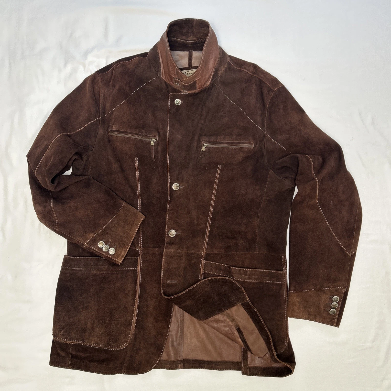 GIMO'S MENSWEAR Suede XL Jacket Brown Leather Utility Safari Field Blazer Italy - product detail image 2