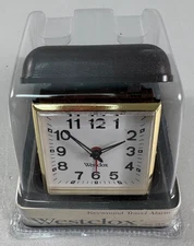 Westclox Analog Folding Travel Alarm Clock Wind Up w/Plastic Case BROWN NIP