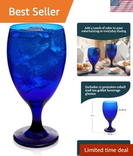 Dishwasher Safe Cobalt Iced Tea Goblet Set - 12 Generous 16.25 Oz Glasses