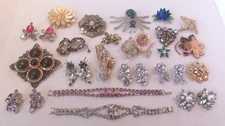 23 Pc All Vintage EUC Wearable Costume Jewelry Lot Rhinestones Trifari Art Deco