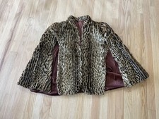 Vtg 40s Fur Cape Womens Small Large Cat Shawl Coat Stole Cape Lined Handstiched