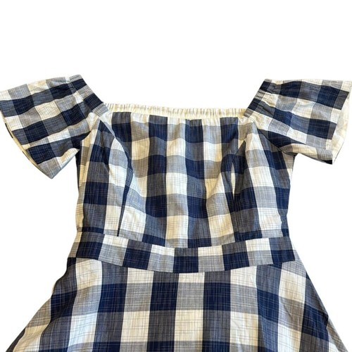 Vestido Adelyn Rae Hombro Descubierto Guinga Cuadros Recorte Espalda Línea A Talla Mediana Nuevo con Etiquetas - Imagen 3 de 12