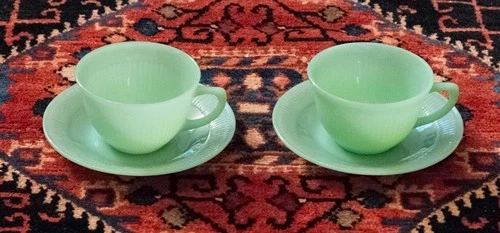 Vintage Fire-King Jadeite Jane Ray Cup & Saucer Pair 🌿