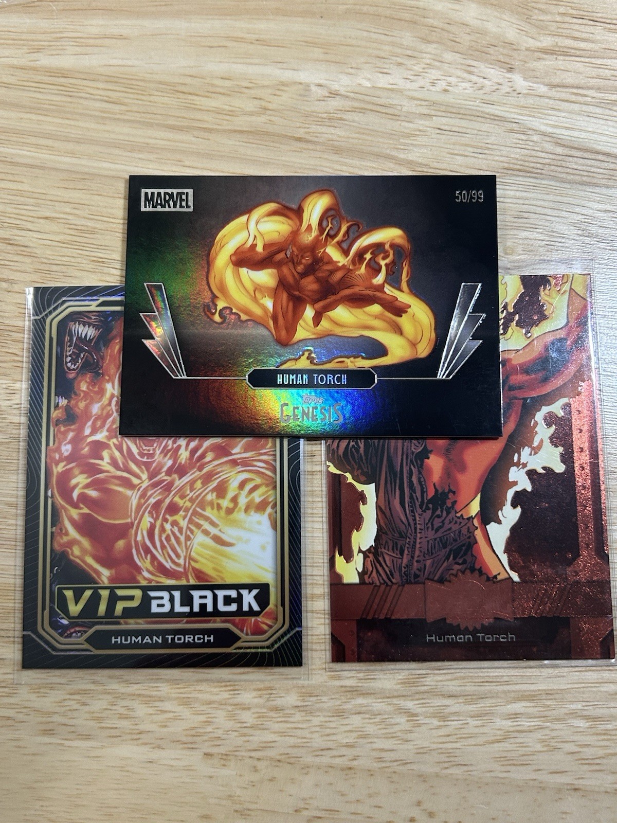 2025 Topps Disney Genesis Human Torch 50/99 + 2 Bonus Cards Vip Black and Copper