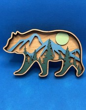 Laser Engraved Custom Wood Artwork - Blue Ridge Bear Dusk 