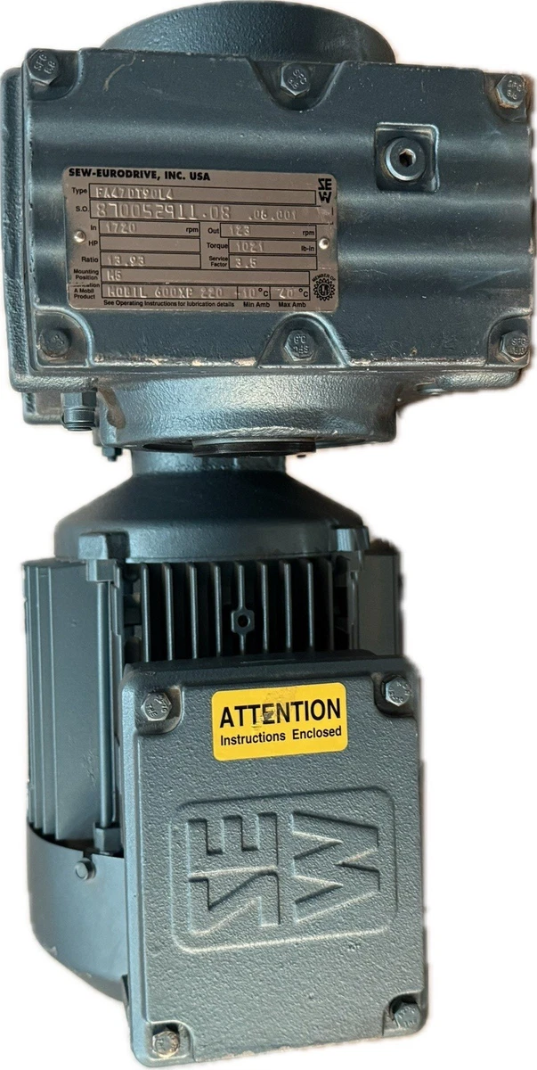 Industrial Electric Gearmotors Three Phase 2 HP Rated Load for
