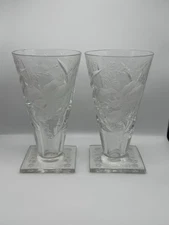 Set Of Two Finely Etched Cut Crystal Hawkes Vases Or Ice Tea Glasses