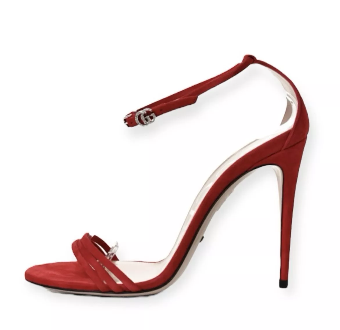 GUCCI Isle Scamosiato GG cristal rouge cuir daim bride cheville talons EU 39/US 9
