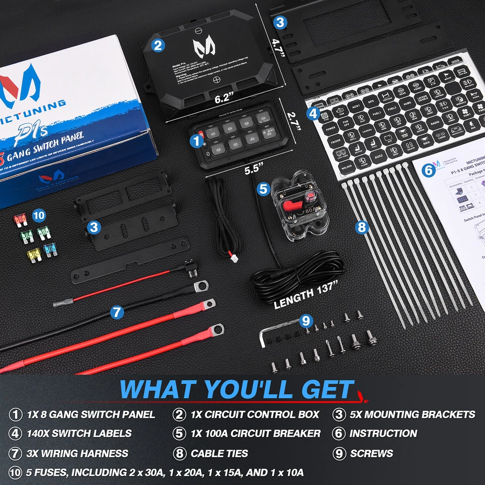 Panel Interruptor Universal 8 Velocidades Encendido-Apagado LED Panel Interruptor Coche Control de Circuito Azul Foto 2 de 4