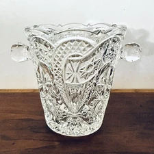 Antique Lead Crystal Ice Bucket Hand Cut Starburst Czechoslovakia Pristine