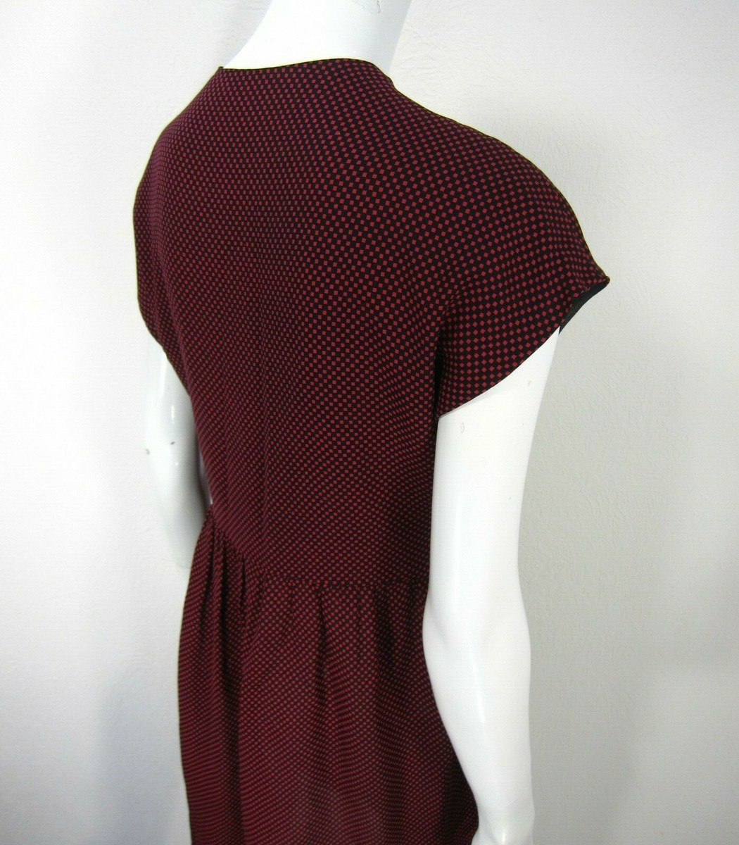 トップス steven alan OVERDYE TRD/OPENCOLLAR SSL Steven Alan Cap Sleeve Dress Size 10 Square Print Red Silk V