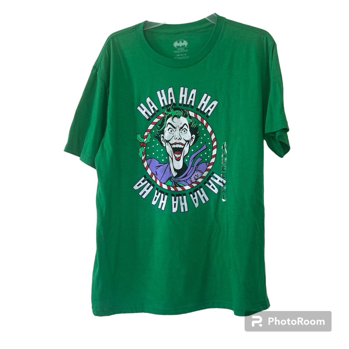 Batman Joker Christmas Winter Green T-Shirt Men's Size L Short Sleeve