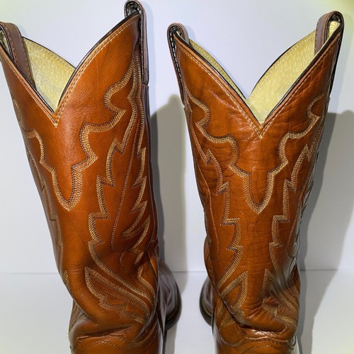 Vintage Justin Cowboy Boots Size 8.5 Wide 2E Wood Heel Style 1967 Brown USA - Picture 10 of 18