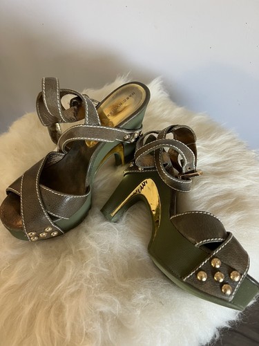 Marc By Marc Jacobs Leather Strappy Platform Studded Green/ Olive Size 38 - Picture 3 of 7