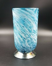 Coastal Beach Decor Studio Art Glass Vase Iridescent Turquoise Blue Textured WOW